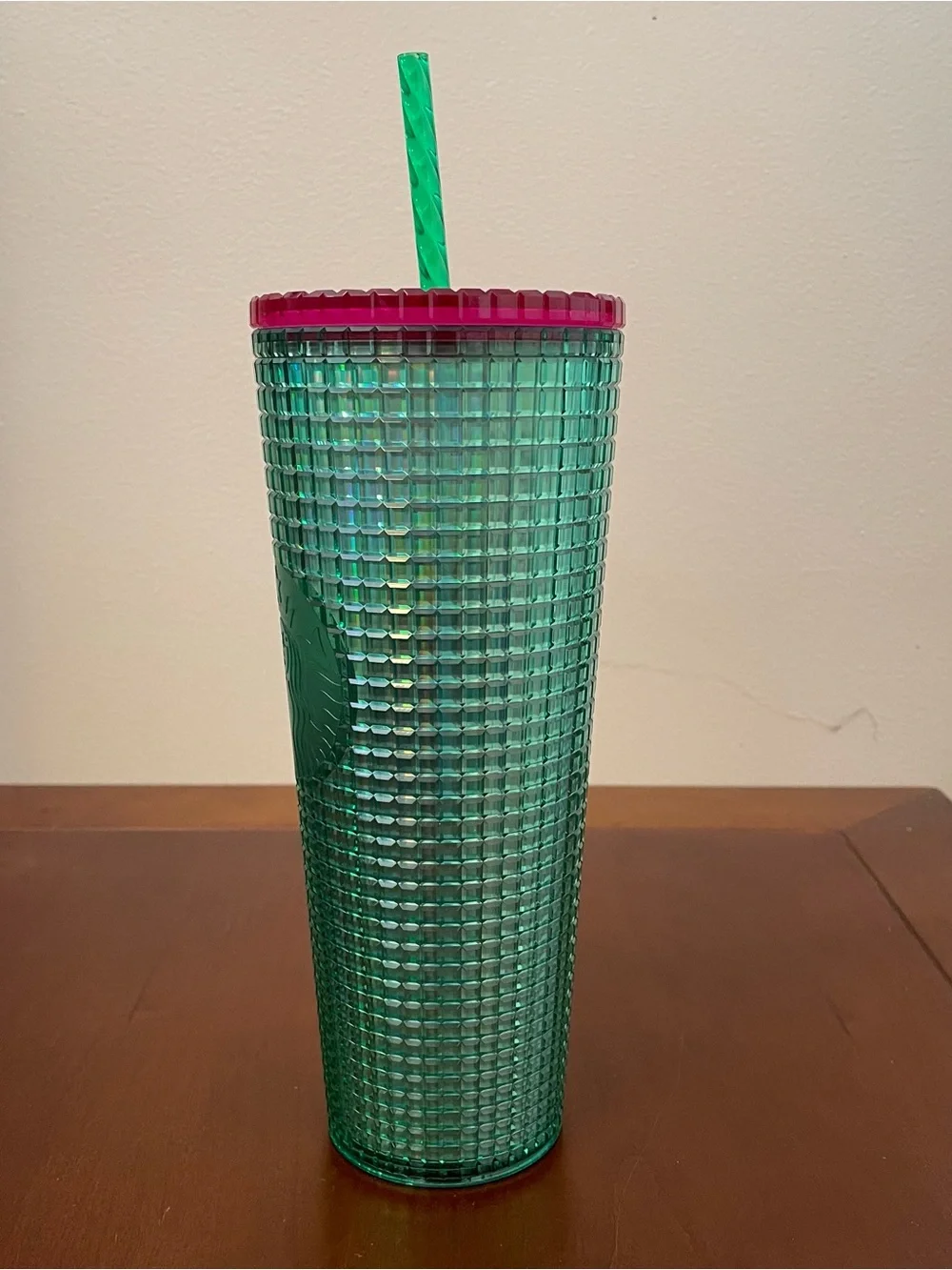 NEW STARBUCKS WATERMELON GREEN PINK GRID STUDDED COLD CUP Travel Tumbler 24 oz